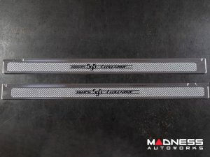 FIAT 500 Door Sills - Stainless Steel w/ Silver Carbon Fiber Inlays - 595 Turismo Logo